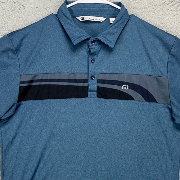 Travis Mathew Shirt Polo Men Large Navy Blue Golf Rugby Short Sleeve Performance